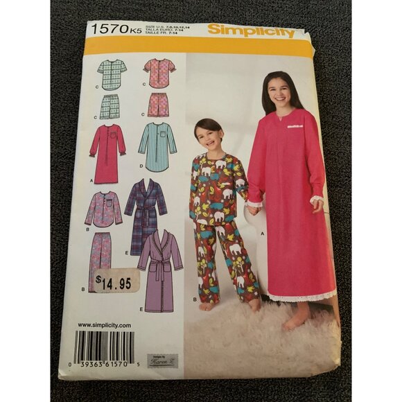 Simplicity 1570 Girls Pajamas Nightgowns Robes Pattern Size 7 8 10 12 14 - Picture 1 of 3